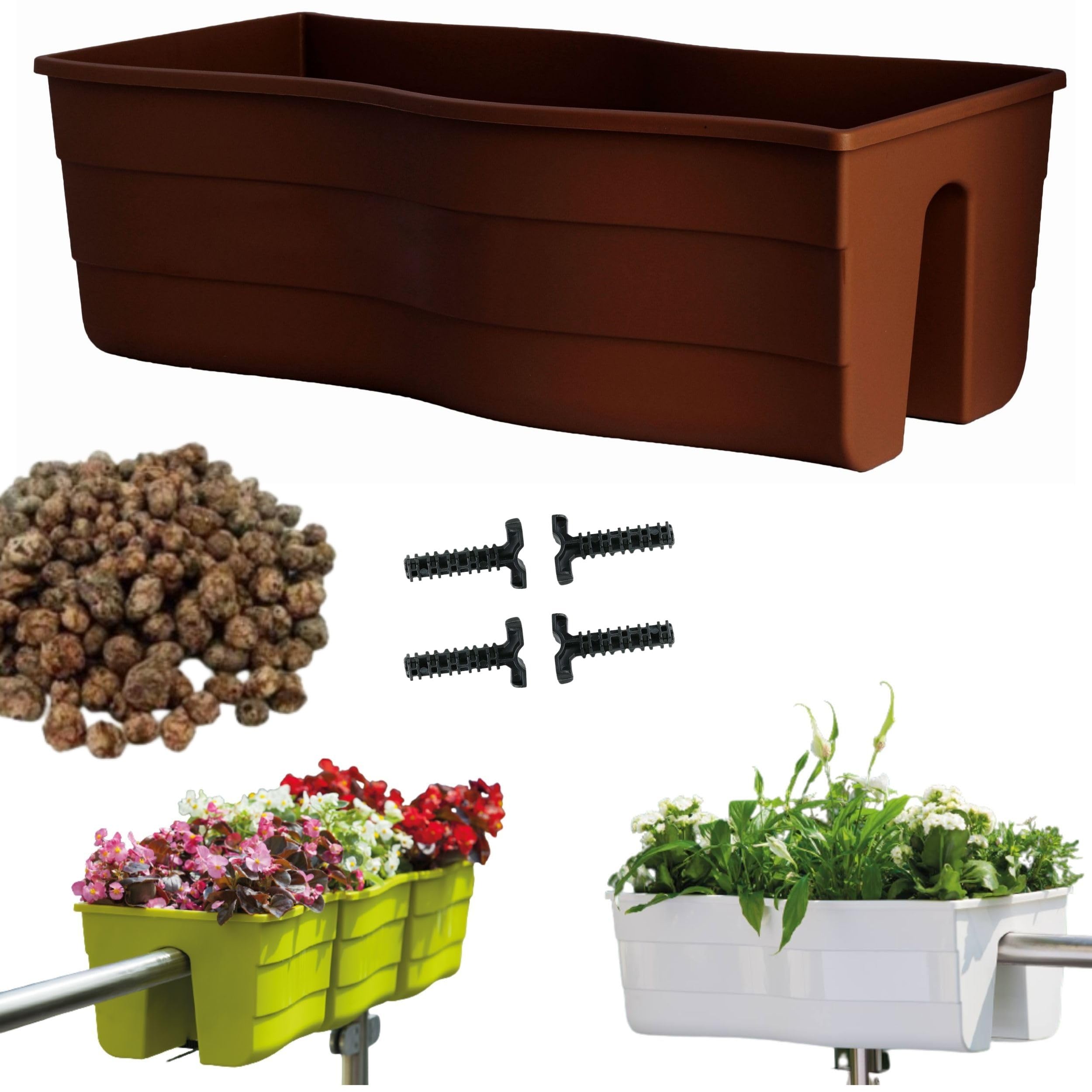 Fioriera 58 x 29 x 20 cm | Fioriera da balcone con sistema di irrigazione e tappi in gomma per scarico dell'acqua, per balcone o giardino, vaso per piante protegge le radici e previene il