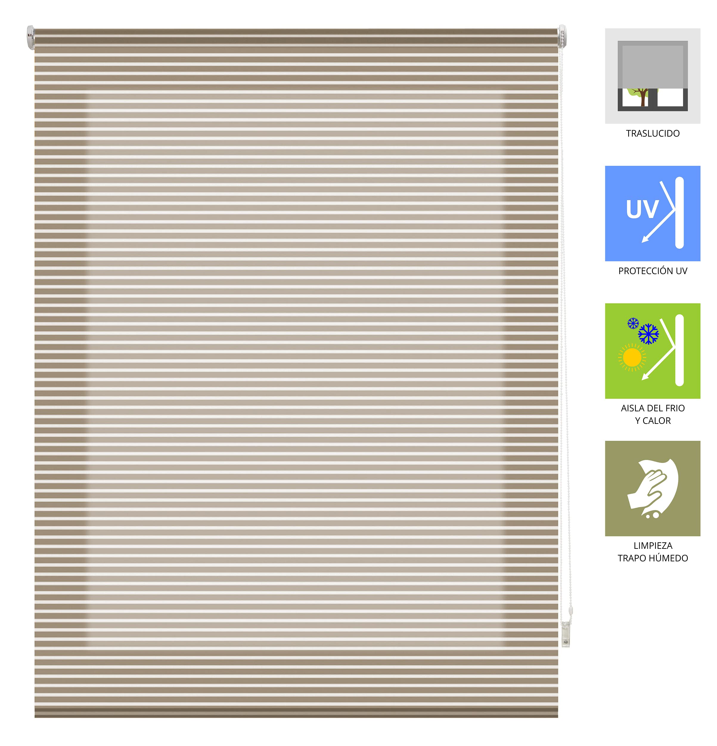Store Enrouleur translucide à Rayures - Dimensions Store : 140 x 180 cm - Largeur x Longueur : 137 x 175 cm - Store Transparent - Couleur Vision Facile à Installer au Mur ou au Plafond