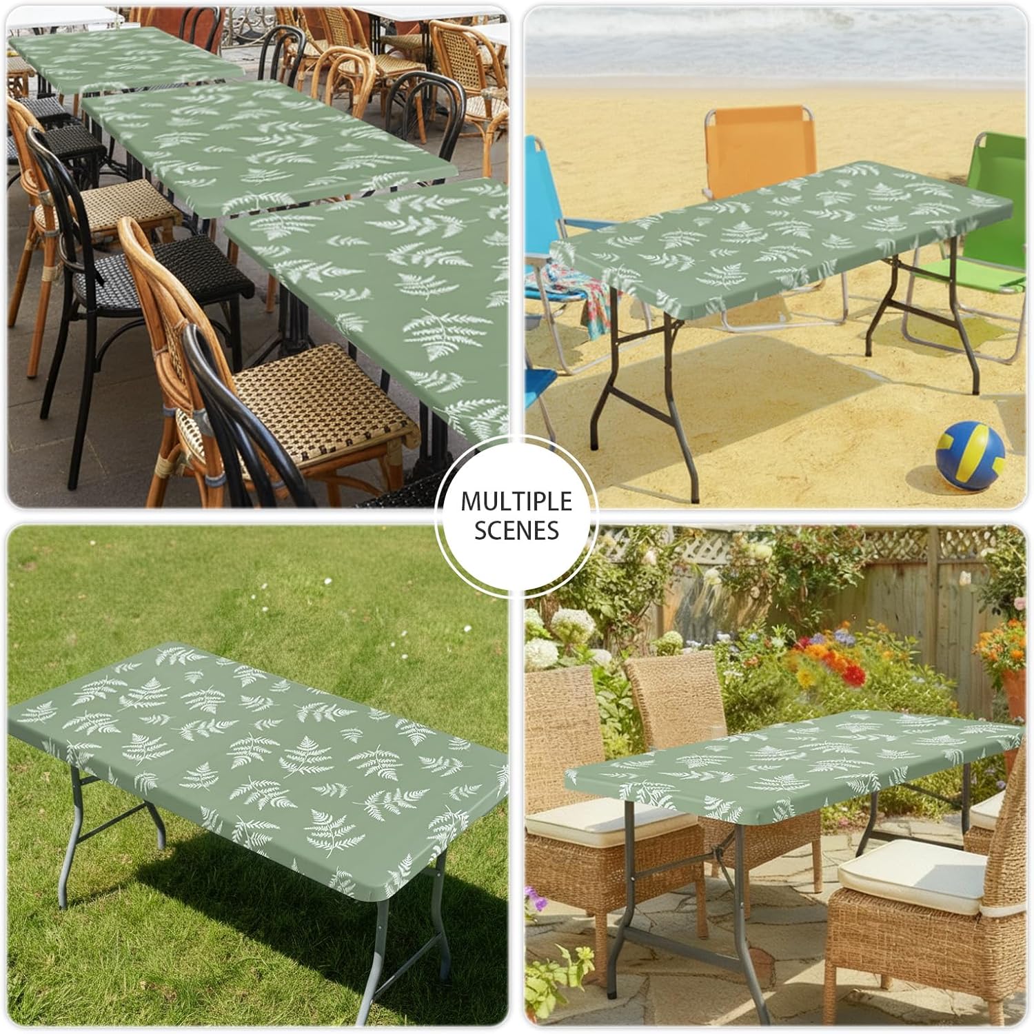 Smiry Spandex Fitted Tablecloth for 8 Foot Rectangle Tables, Washable Picnic Table Cover with Elastic, Stretch Reusable Table Cloth for Outdoor, Camping, Dining & Kitchen (Mint Leaf, 30"x96")