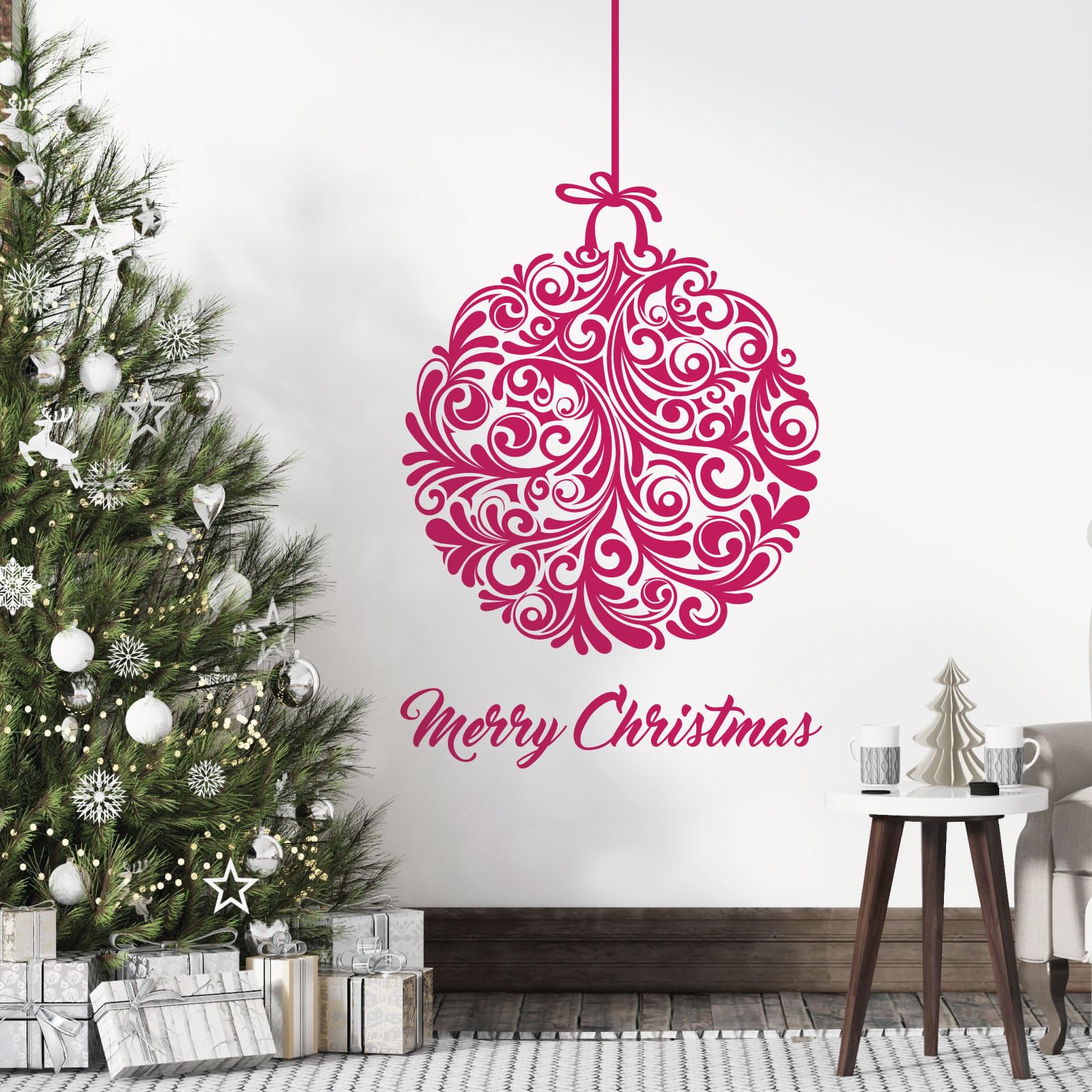 Christmas Tree Swirl Ball - Merry Christmas Wall Sticker [Ball] [Magenta]