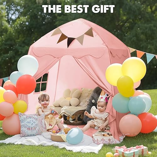 Miniatura 7 de Tienda de campaña extragrande para niños con banderas y luces de estrella, tipi portátil y plegable, toldo de cama para niños y niñas, tienda de