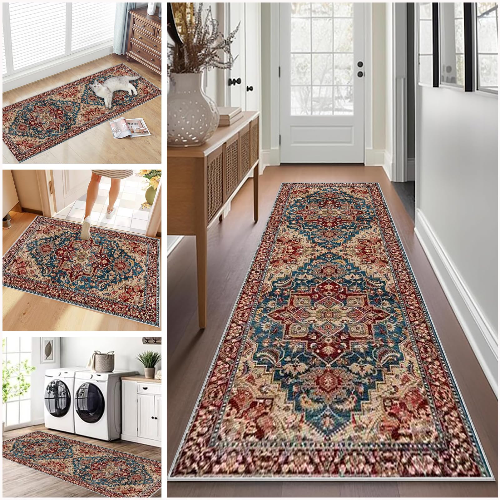 Long Hallway Runner Rug Non Slip 120 x 300 cm Washable Carpet Runners for Kitchen Runner Rugs for Hallway Entryway Indoor Door Mat Carpet Floor Mat Hall Runner Narrow Rug Runner for Hallway, Kitchen