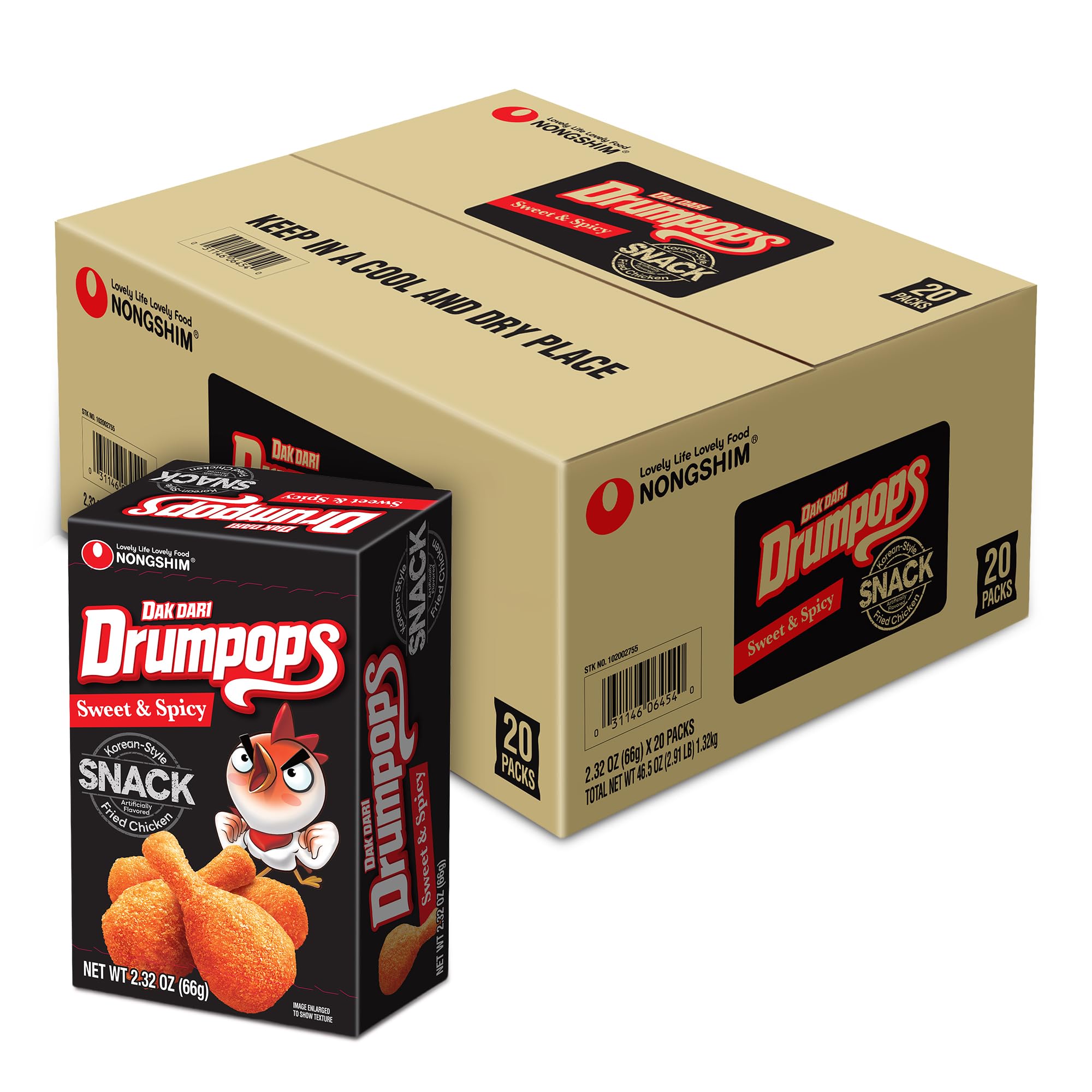 Nongshim Salgadinho de Milho sabor frango e pimenta, 66 g, 20 unidades