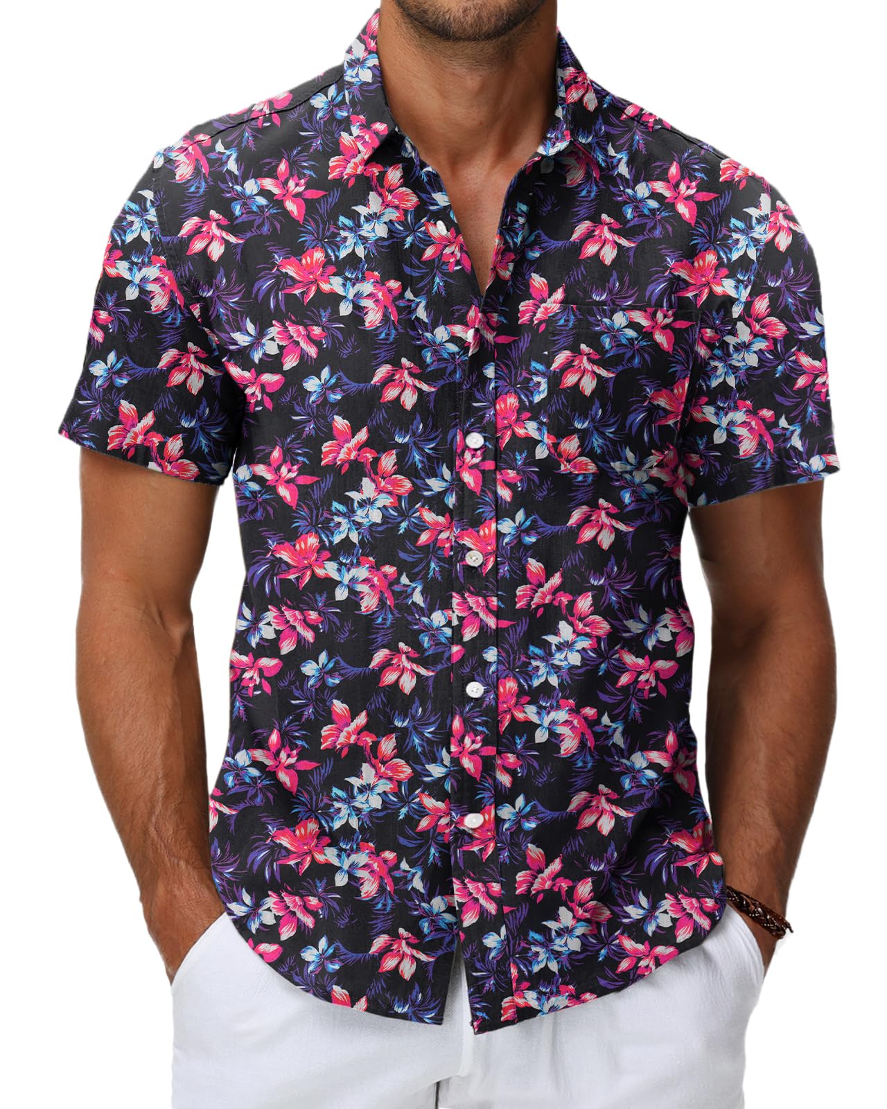 HMIYA Herren Hawaii Hemd Männer 100% Baumwolle Unisex Kurzarm Vordertasche Button Down Sommer Freizeit Urlaub Strand – Amazon Angebot