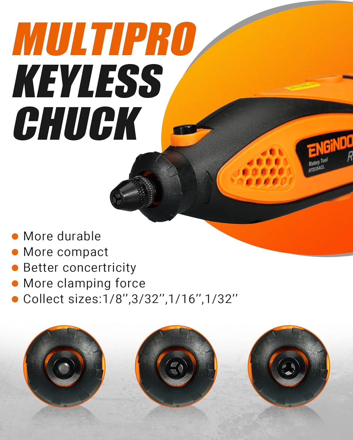 ENGINDOT Rotary Tool Kit with Keyless Chuck Flex Shaft, 6 Variable Speed 10000-32000 RPM 3 Attachments Carrying Case for Cutting, Engraving, Drilling, Sanding, Polishing, DIY Crafts