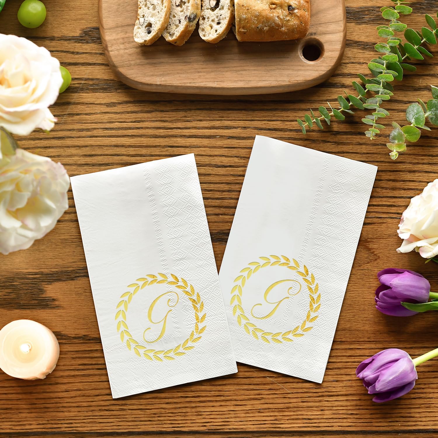 Horaldaily 100 Monogrammed Disposable Paper Decorative Guest Napkins, Gold Foil Letter G Hand Towel for Wedding Engagement Baby Shower Party