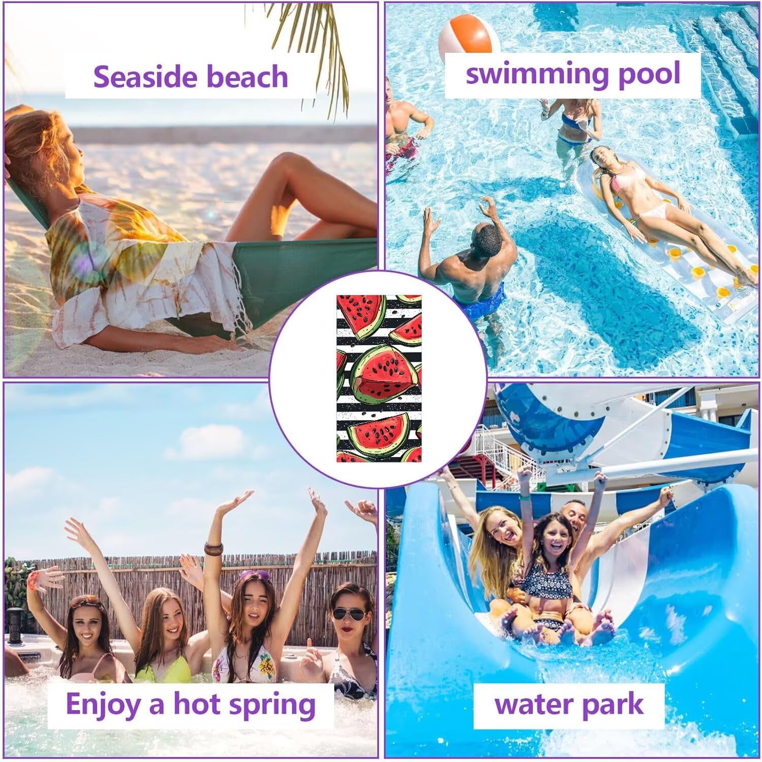 Toalla Playa 90 x 180 cm, Juego de 2 Toallas Microfibra Grande de Secado Rápido, Absorbente, Compacto, Toalla de BañO Sin Arena Verano Manta de Playa Mujer para Baño Regalo (Frutas sandía) H-910