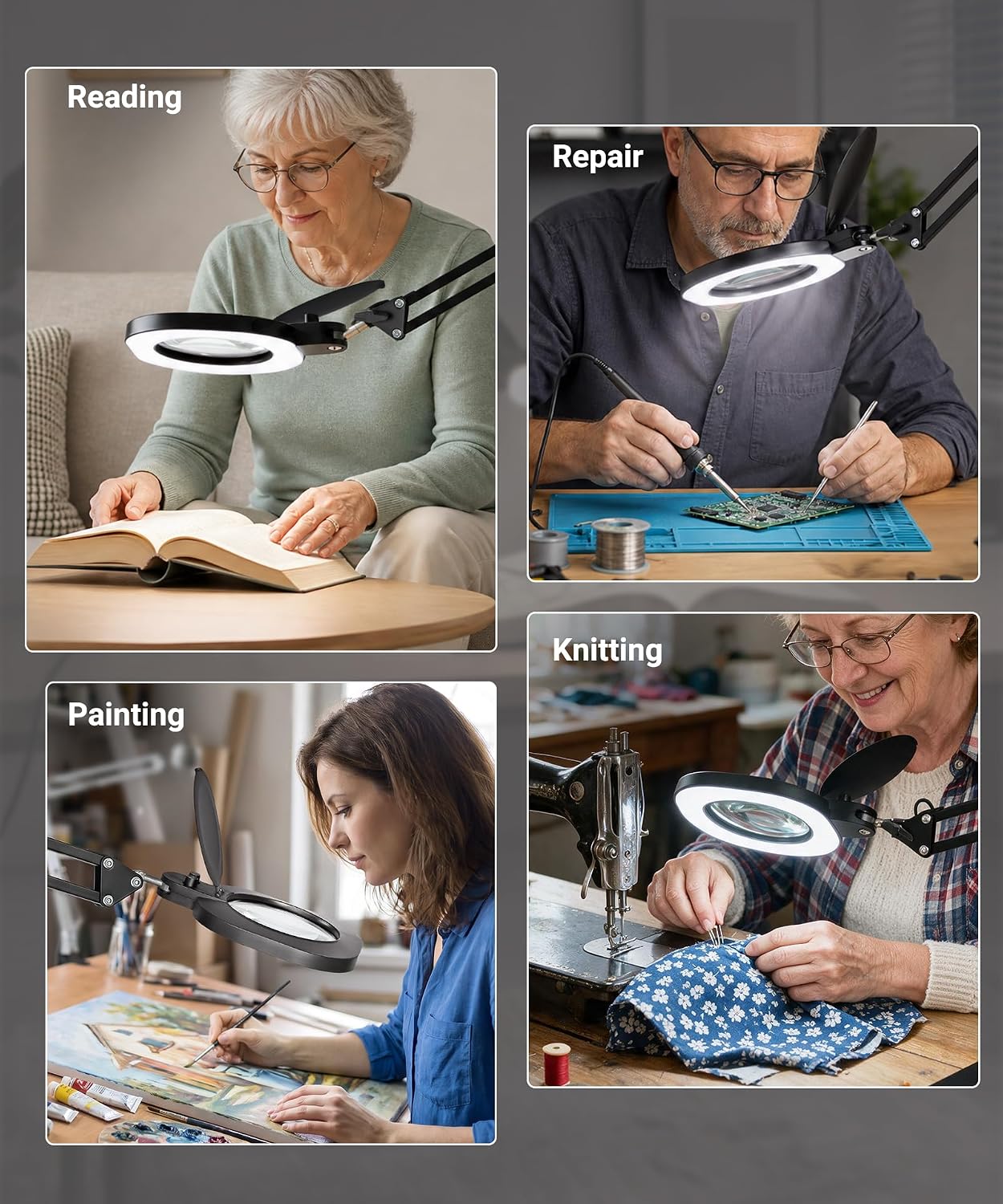 PARTSam 15X Magnifying Glass with Light Swing Arm Clamp Desk Lamp Dimmable