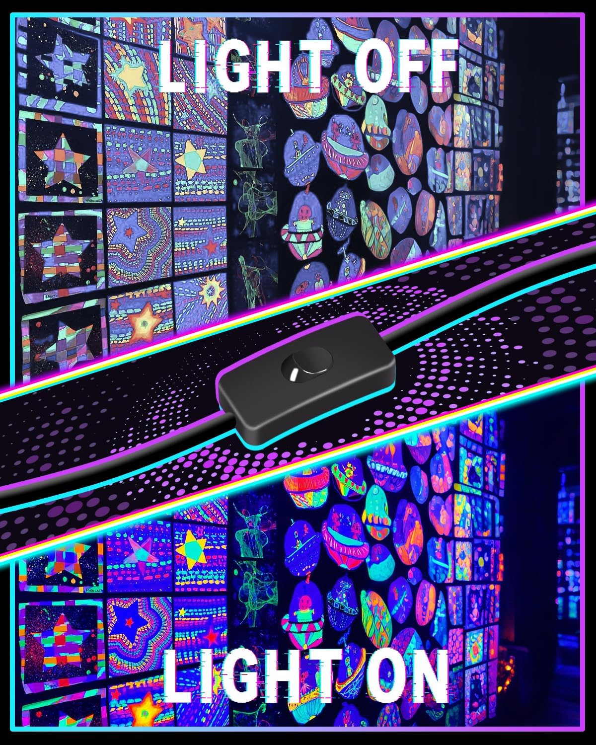 40W Black Light Bar, LED Blacklight with 6FT Cord & Switch, Black Lights for Glow Party, Halloween, Birthday, Body Paint, Bedroom, Classroom, Light Up Large Space, 6 Pack