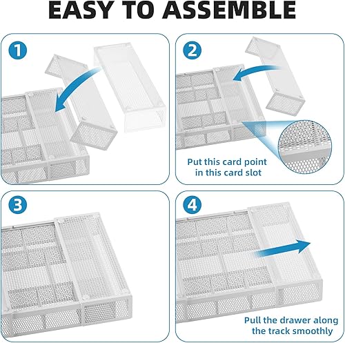 Miniatura 32 de Marbrasse Organizador de cajones de escritorio expandible, bandeja organizadora de cajones de malla con 10 compartimentos ajustables, organizadores