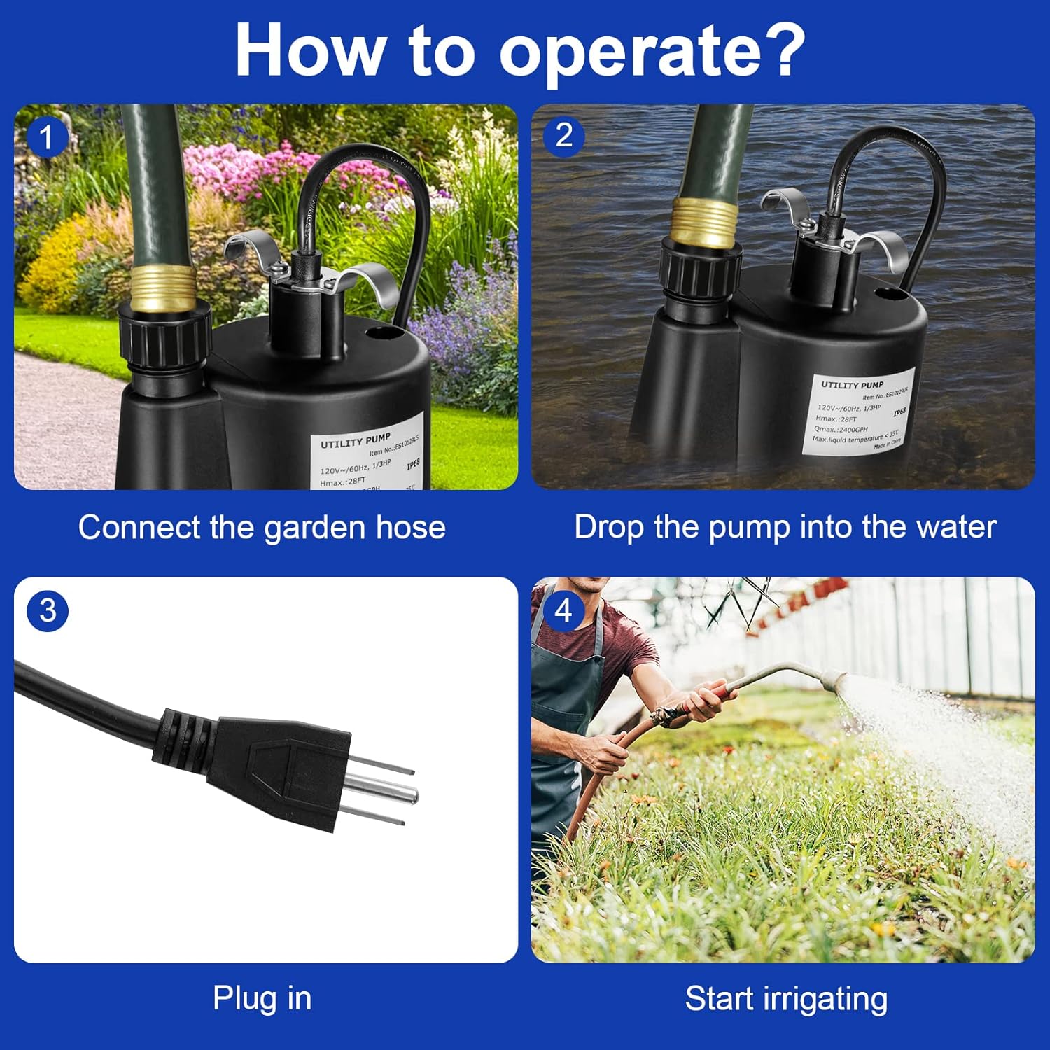 Goplus Submersible Water Pump, 1/3HP 2400GPH Sump Pump w/ 10 FT Cord & Inlet Screen, Thermoplastic Utility Drainage Pump for Basement Swimming Pool Pond Garden Tub