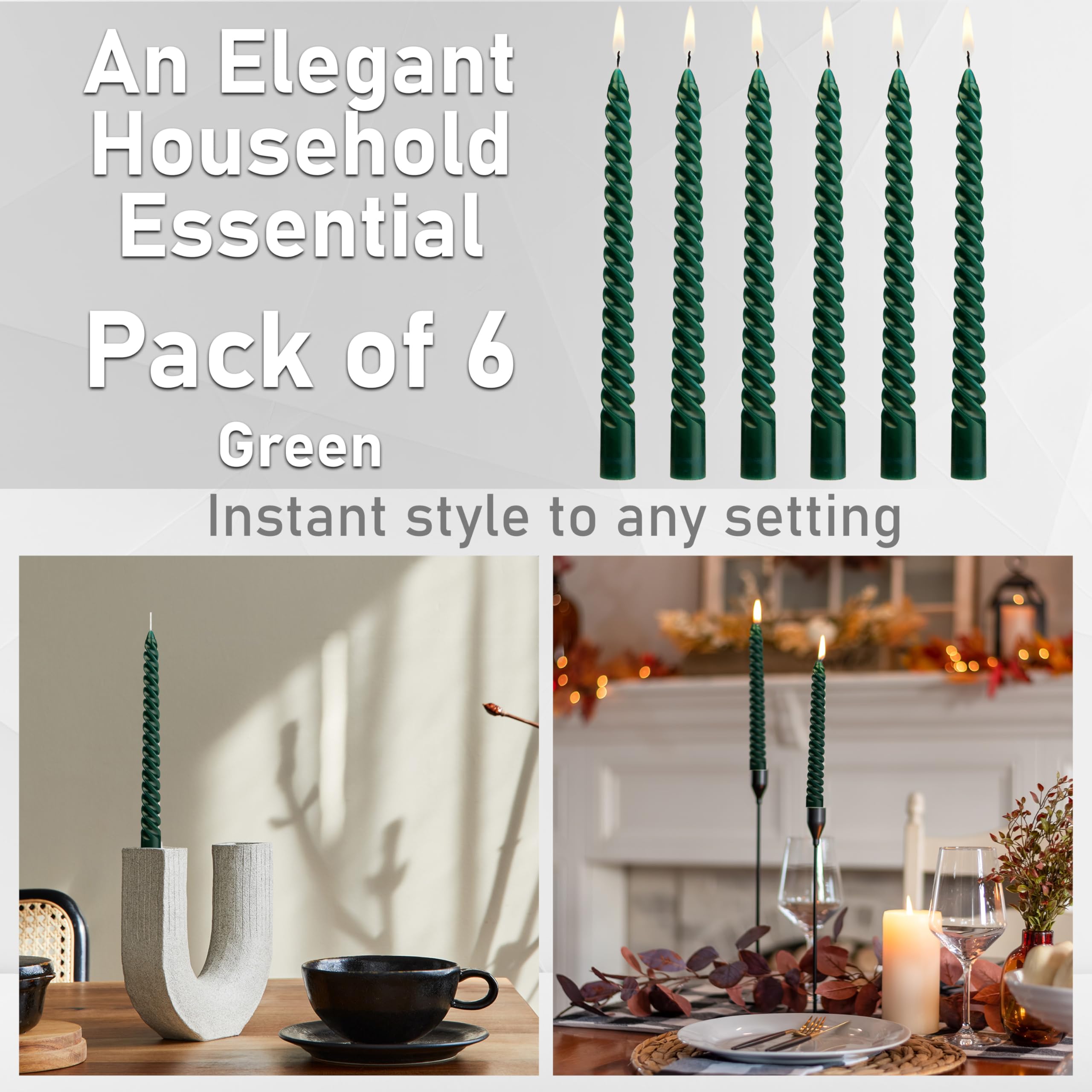 DECO EXPRESS Candles, Pack of 6 Dinner Candles, Non Drip Twisted & Non Scented, Long 6 Hours Burning Time, Cosy Home Decor - Image 3