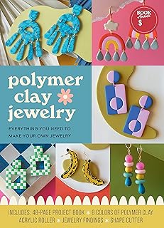 Polymer Clay Jewelry Kit: Everything You Need to Make Your Own Jewelry – Includes: 48-page Project Book, 8 Colors of Polymer Clay, Acrylic Roller, Jewelry Findings, Shape Cutters  