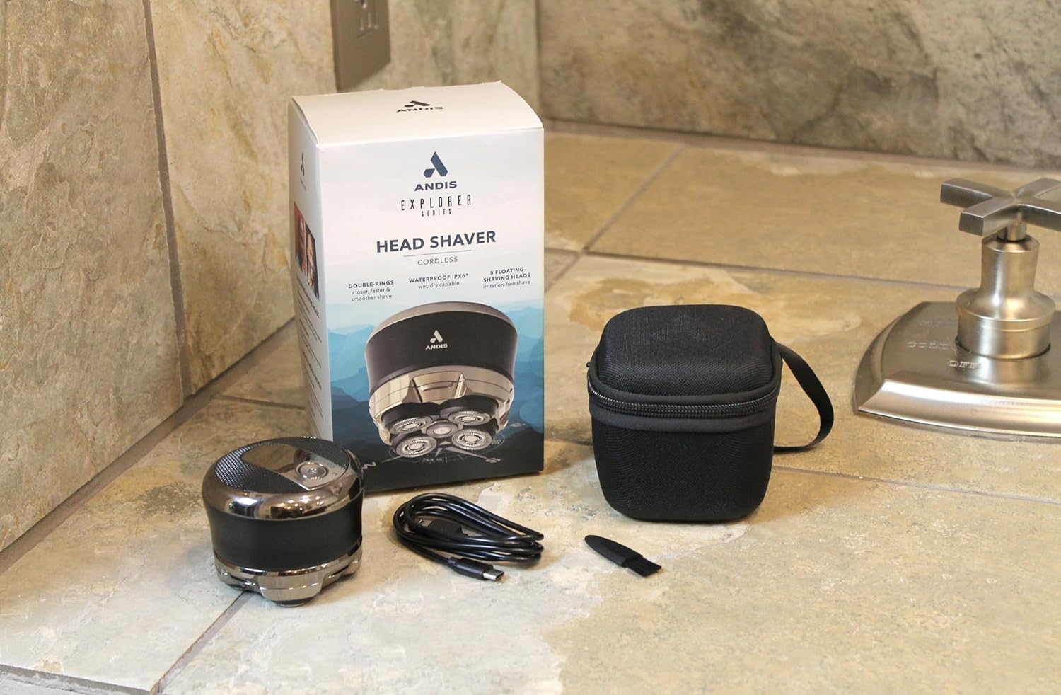 Andis 562927 Head Shaver for Skull, Waterproof Wet/Dry Rotary Shaver, 5 Floating Shaving Head, Handheld, Black