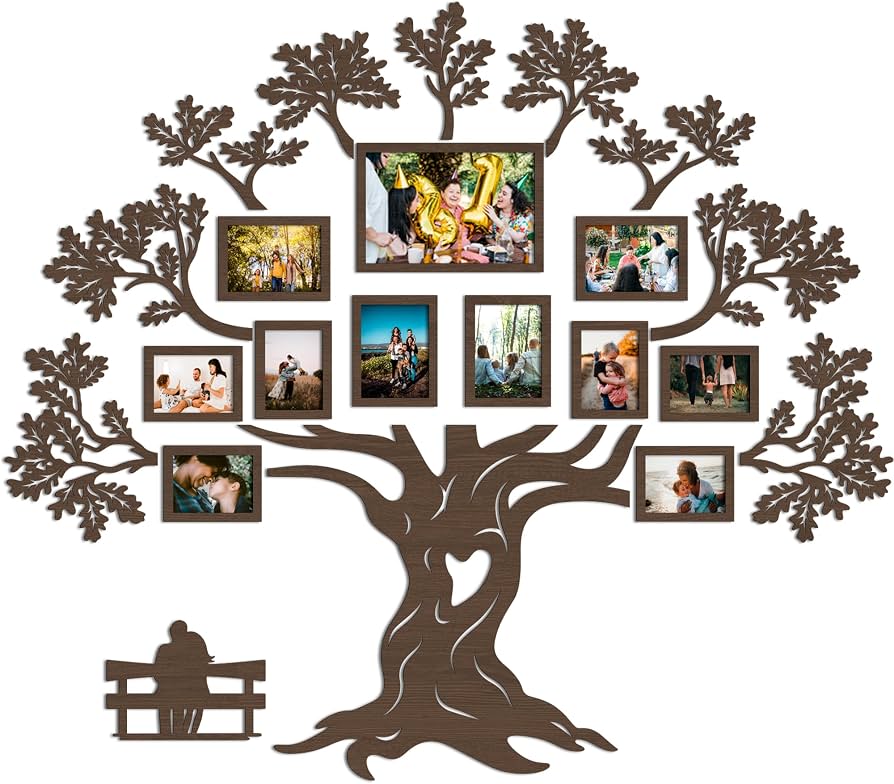 JustLikeWood 63х55 Wooden Family Tree Wall Decor Happy Family, Picture Frame Collage Home Decorations for Living Room, Bedroom, Kitchen, Dining and Office, Tree Wall Decal, 3D DIY, Dark Walnut