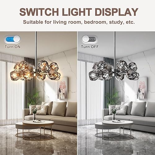 Miniatura 4 de Modern Sputnik Chandelier 12-Light Pearl Black Crystal Pendant 24" Dining Room Light Fixture Over Table Mid Century Branches Chandeliers with Smoke