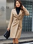 Tanming Notch Lapel Double mélange de laine au lait mi-longue tourteaux de pois pour femme