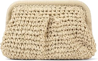 RNIEGA Straw Clutch Purses for Women Cloud Dumpling Pouch Straw crossbody Handbag Summer Beach Woven Shoulder Bags