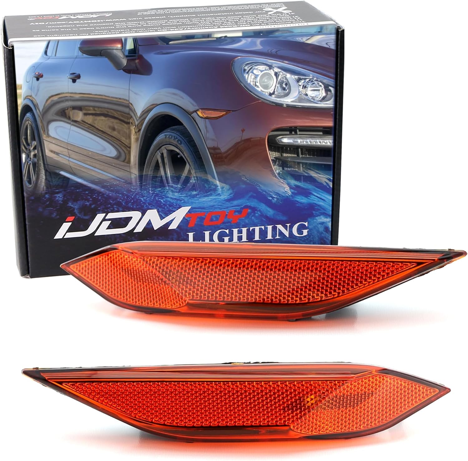 iJDMTOY USDM OEM-Spec Amber Lens Front Bumper Side Marker Light Housings Compatible With 2011-14 Pre-LCI Porsche Cayenne (958), No Bulbs