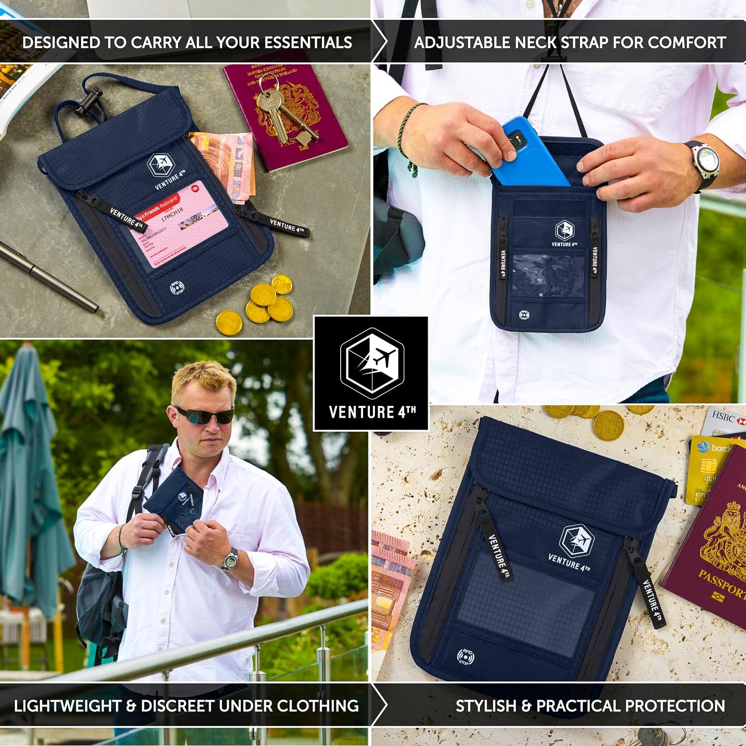 VENTURE 4TH Hidden Neck Pouch for Travel & Quick Dry Towel Set - Ideal Travel Bundle for Vacations, Backpacking and Business Trips - Travel Towel Size M image 4