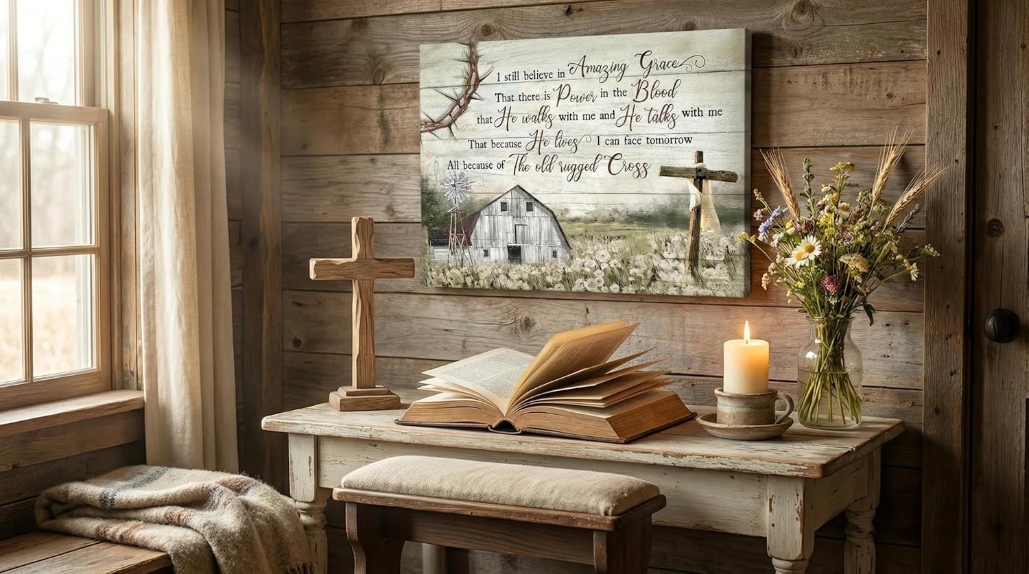 Barn Windmill Wall Art Vintage Farmhouse Wall Decor I Still Believe In Amazing Grace Painting Christian Prayer Prints Posters Christian Canvas Pictures For Living Room Bedroom Framed