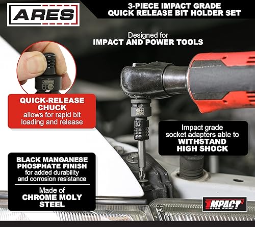 Miniatura 3 de ARES 22035 - Juego de 3 soportes para puntas de liberación rápida de grado de impacto - 14 pulgadas, 38 pulgadas y 12 pulgadas - Compatible con