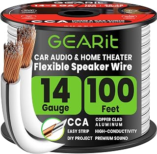 GearIT 14AWG Speaker Wire, Pro Series 14 AWG Gauge Speaker Wire Cable (100 Feet / 30.48 Meters) Great Use for Home Theater Speakers and Car Speakers White