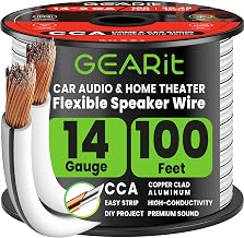 GEARit 14 Gauge Speaker Wire 100FT,14/2 Speaker Cable for Home & Car Audio | Speaker Wire 14 Gauge with Foot Markers,Polarity Marked,14 AWG Speaker Wires for DIY Installations(CCA,White)