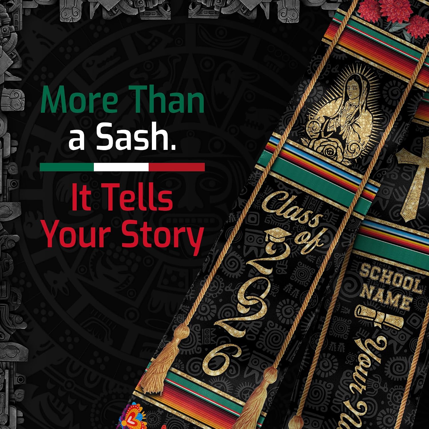 Custom Mexican Graduation Stole, Graduation Stole Customize, Mexican American Flag Sash 2026