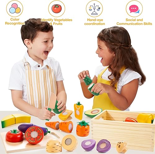 Miniatura 5 de Juego de alimentos de madera para la cocina de los niños  Juego de alimentos de juguete para cortar verduras y frutas con estuche de almacenamiento