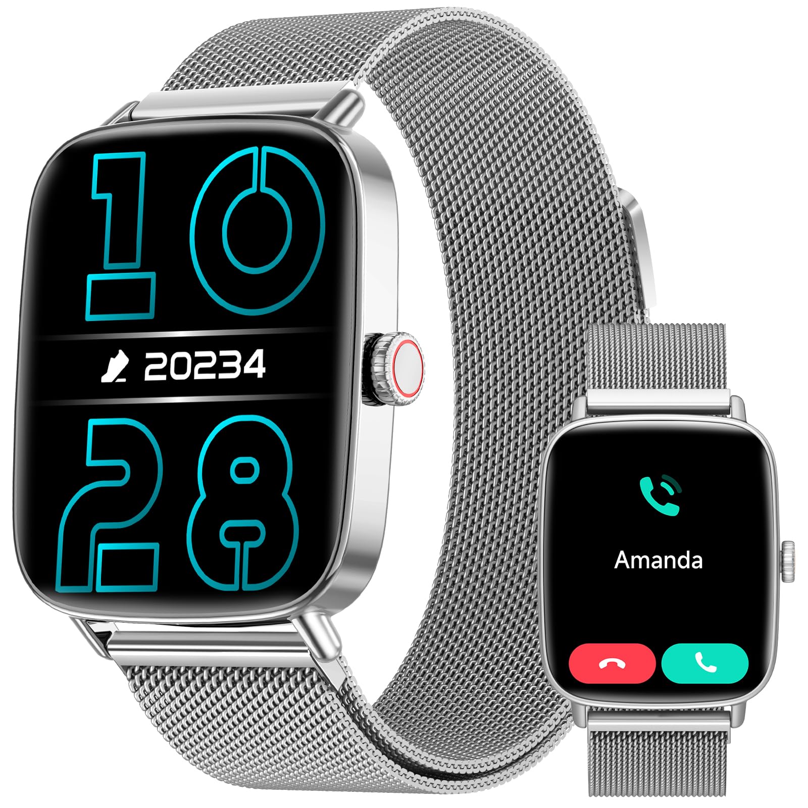 Smartwatch Herren Damen, 1.85" Smart Watch mit Telefonfunktion, Fitnessuhr mit Pulsuhr Schlafmonitor SpO2, 110+ Sportmodi Schrittzähler Uhr, IP68 Wasserdicht Sportuhr für Samsung/iPhone/Android