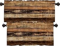 Vista 134 de Shrahala Cenefas de cocina de madera marrón con tablones vintage, panel de media ventana, tratamiento de ventana multicapa de poliéster opaco