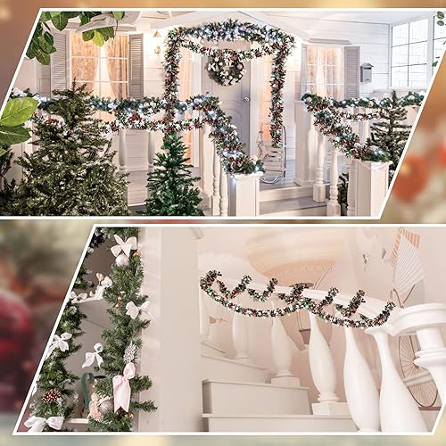 Miniatura 7 de Guirnalda de oropel de Navidad de 49.2 pies, guirnalda metálica con luz brillante para San Valentín, cumpleaños, boda, fiesta, vacaciones,