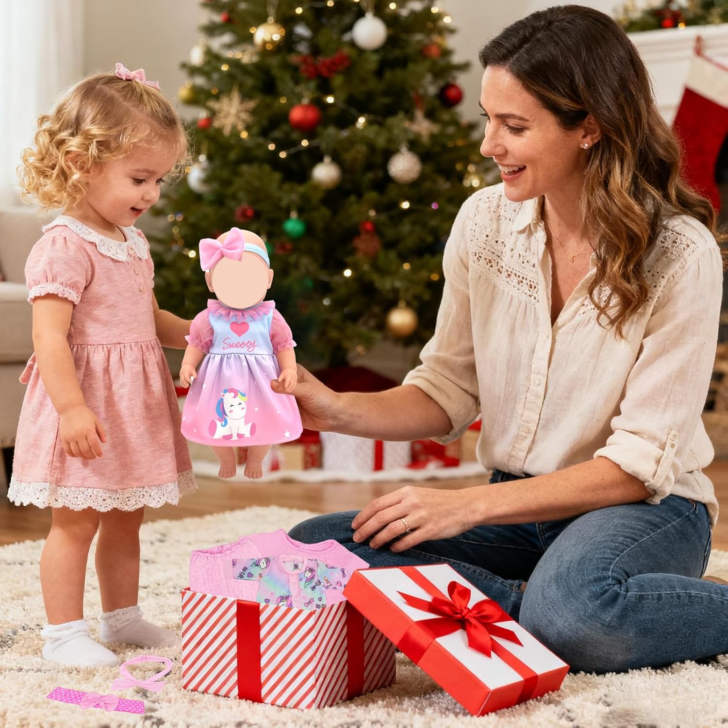 Baby Doll Clothes for 12-18 inch Dolls, 3 Set Doll Girl Clothes with Dress Jumpsuit Headbands for 35-45 cm Baby Doll Accessories Girls Birthday Gift