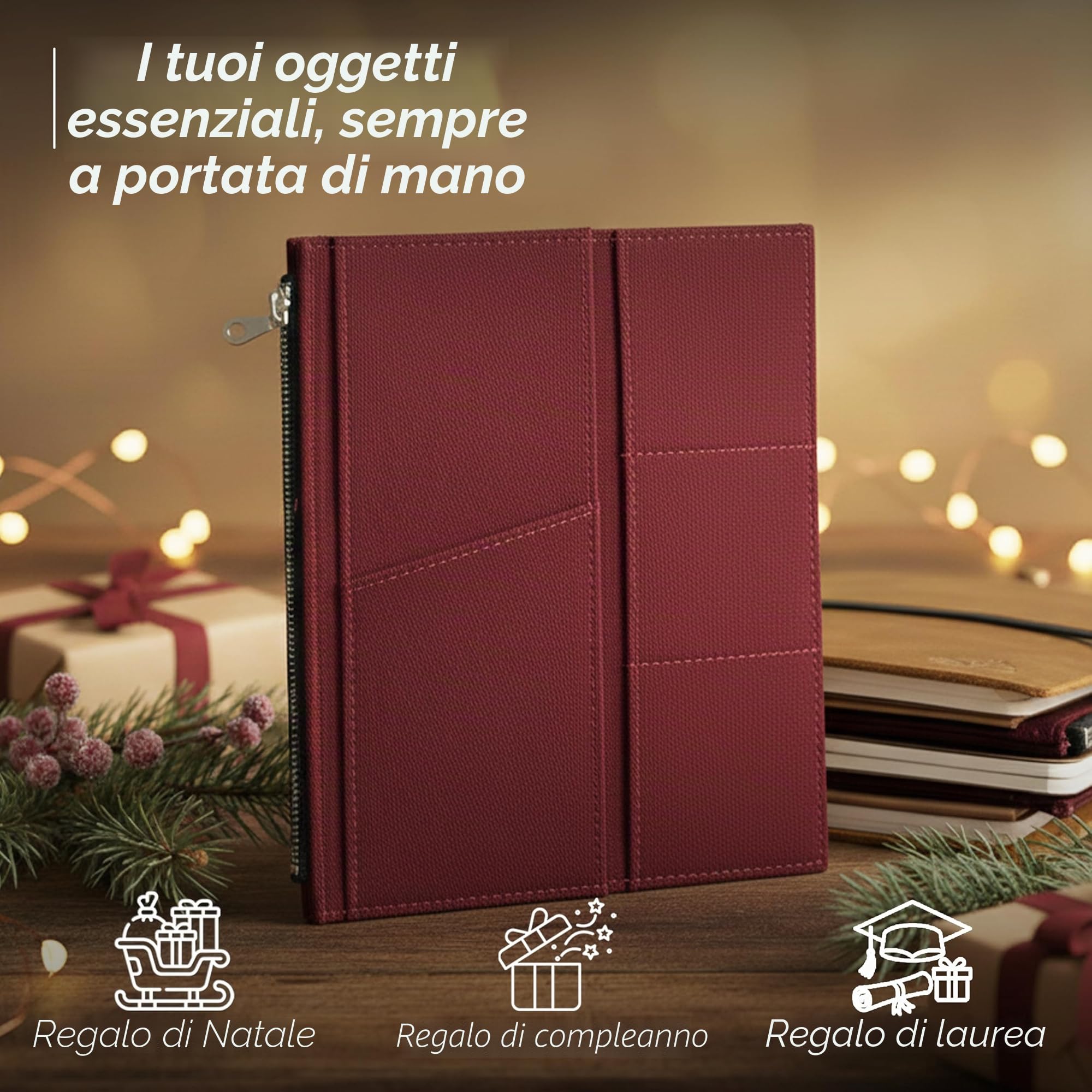 Wanderings Astuccio Con Cerniera E Tasche Per Carte 21x11 cm Tessuto In Cotone 100% Resistente