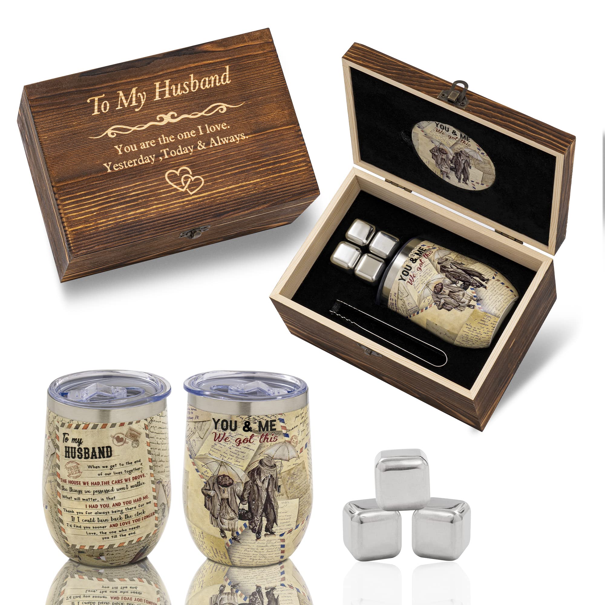 To My Husband Insulated Wine Tumbler Set 4 Stainless Steel Whiskey