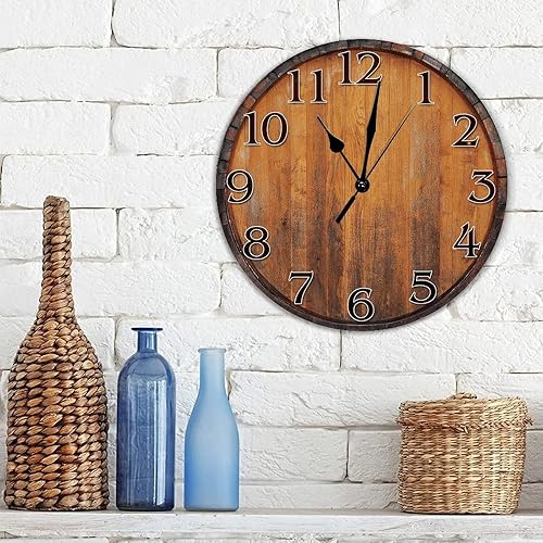 Miniatura 3 de Reloj de pared divertido de barril de vino vintage de 12 x 12 pulgadas, silencioso, sin tictac, de PVC, funciona con pilas, para dormitorio, sala de