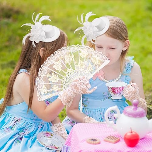 Miniatura 5 de Sintege 4 piezas de suministros de fiesta de té para niñas, guantes de fiesta de té, sombreros para niñas y niños, collar de fiesta de té para