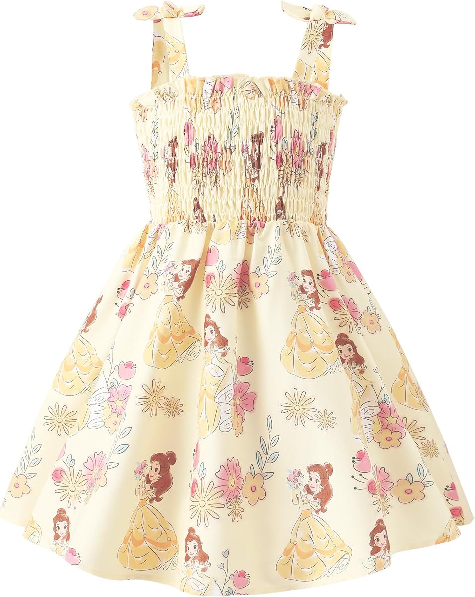 Vestido de princesa de Disney Frozen Elsa Minnie Stitch para niño niña, pajarita con tirantes, traje de verano ahumado, ropa de fiesta de cumpleaños de 2 a 9 años