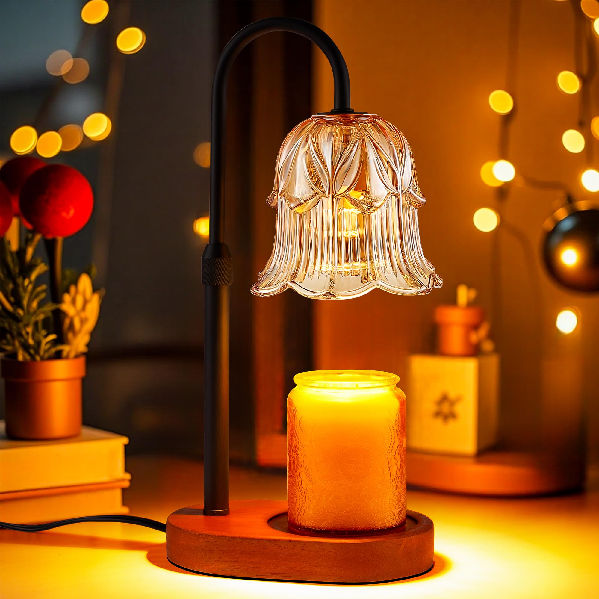 Candle Warming Lamp with Timer - Dimmable Electric Wax Melter for Indoor Comfort Home Decor Aromatherapy with 2 Bulbs, Height Adjustable, Gift for Women