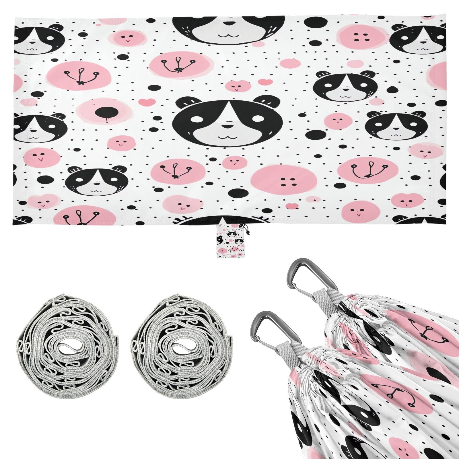 ATTX Pink Panda Bears Camping Hammock - Lightweight & Portable Hammocks, Heavy Duty 330lbs Capacity for Indoor, Hiking, Backpacking, Travel, Backyard, Beach#373