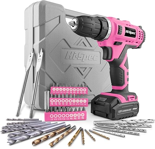 Hi-Spec Juego de 50 brocas de batería eléctrica rosa de 12 V para mujer Alimentación portátil inalámbrica para mujeres en una caja de herramientas