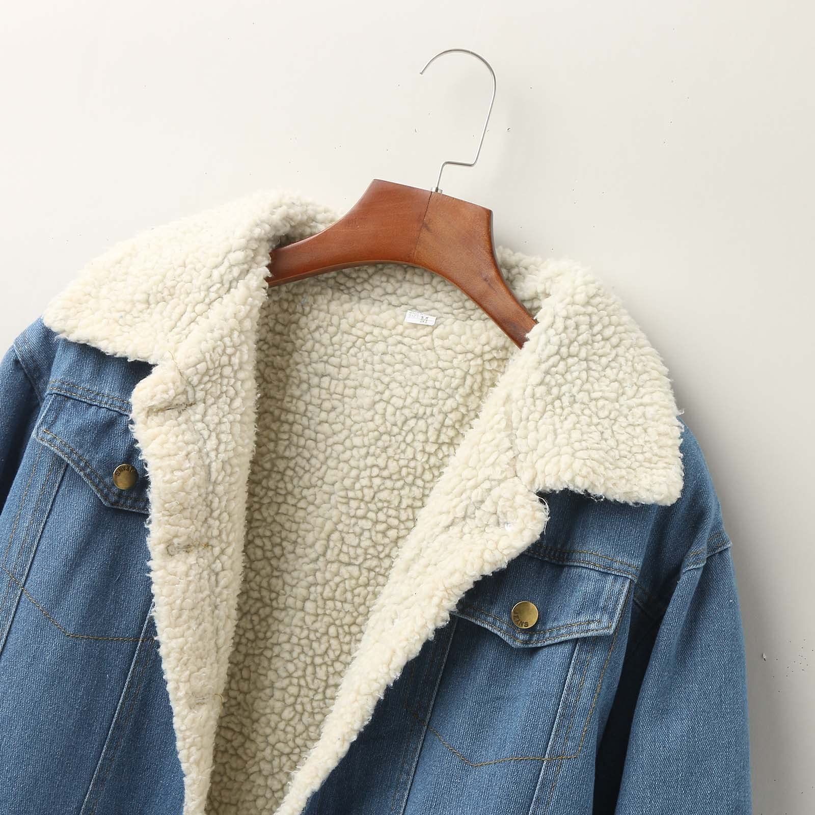 Chaqueta vaquera para mujer, chaqueta de invierno, forro polar, cuello de peluche, chaqueta de entretiempo, chaqueta cálida de mezclilla, manga larga, estilo occidental, chaqueta vaquera con
