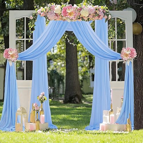 Miniatura 6 de FUHSY Tela de gasa para arco de boda de 20 pies, 1 panel de tela para arco de boda, cortinas de telón de fondo transparente azul bebé para fiestas,