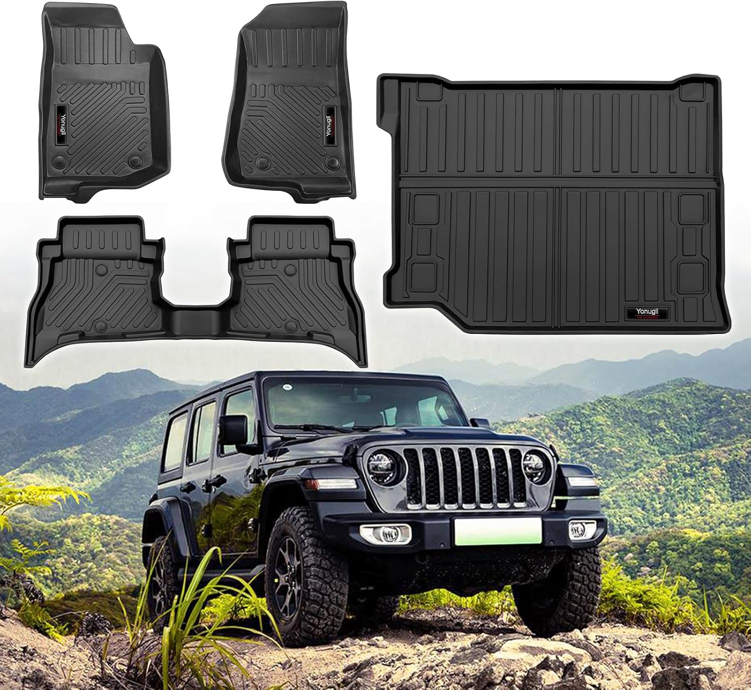 Custom Floor Mats & Cargo Trunk Liner for 2021-2024 2025 Jeep Wrangler JL 4XE Accessories All Weather TPE Rubber Protection Mat (for 2021-2024 Jeep Wrangler JL 4XE)