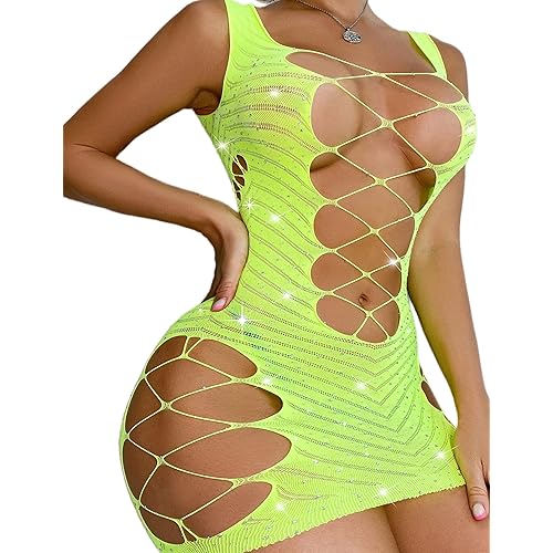 RSLOVE Womens Fishnet Lingerie Mesh Chemise Babydoll Bodysuit Lace Smock Lingerie for Women