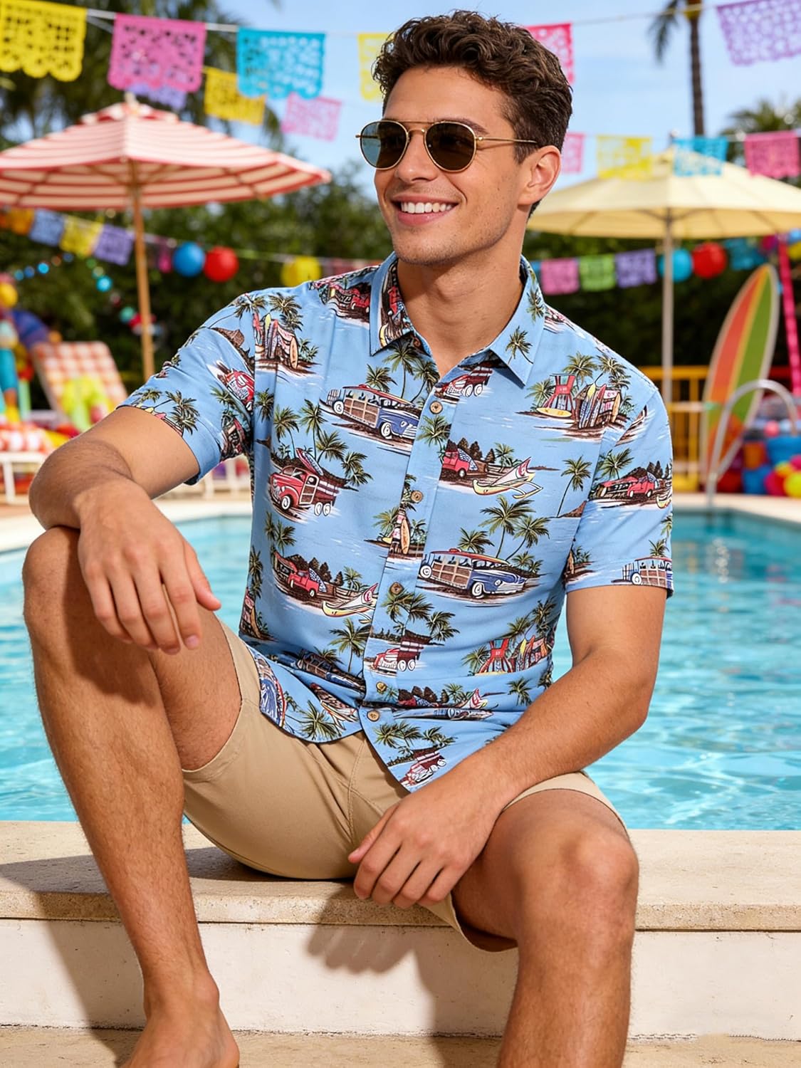Men's Hawaiian Shirt Short Sleeve Button Down Tropical Summer Beach Casual Shirts - Image 3