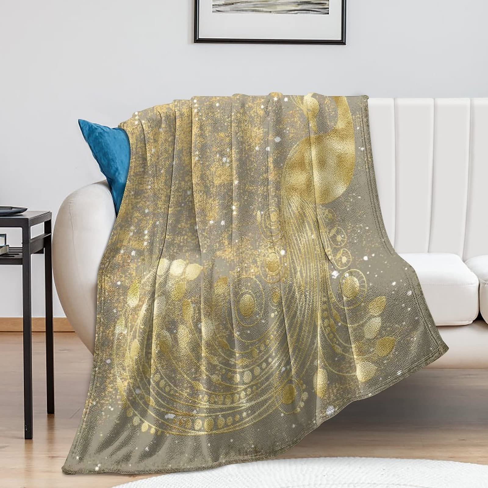 Couverture flanelle voyage paon douce et pelucheuse - Plaid toutes saisons 101x127