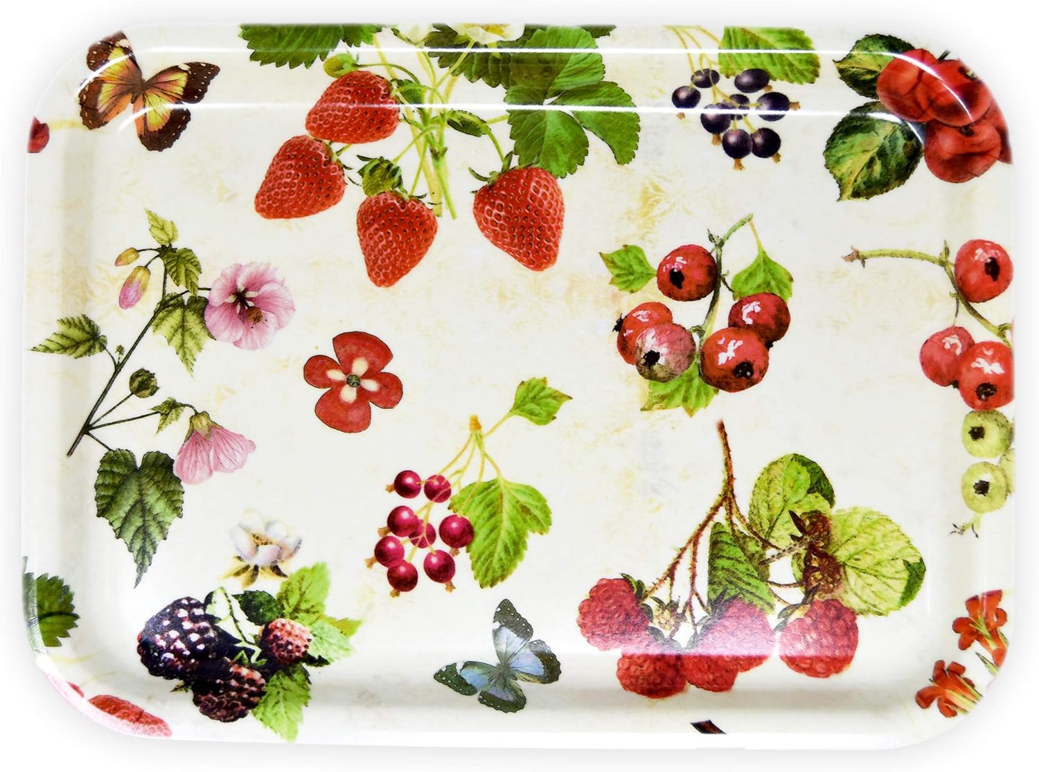 Lashuma Bandeja de plástico mediterránea, diseño de bayas del bosque, pequeña bandeja de postre, 31 x 23 cm, bandeja rectangular