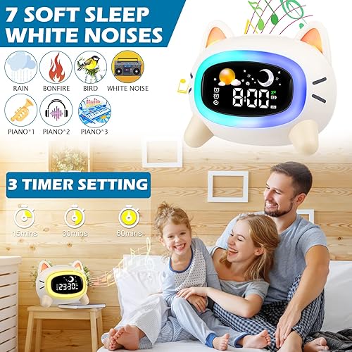 Miniatura 4 de ANALOI Reloj despertador de gato y oso para niños, reloj de entrenamiento para dormir para niños pequeños